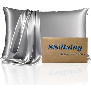 Mulberry Silk King Size Pillow Cases Set of 2, Ultra Smooth Soft Breathable Cooling Pillow Cases for Hot Sleepers, Silk Satin Pillowcases 2 Pack with Zipper for Hair and Skin, Gifts for Women