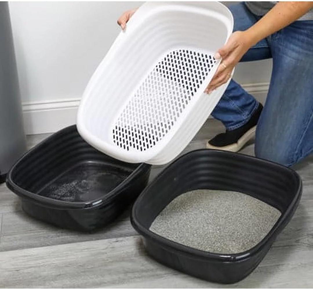 Generic Large Sifting Litter Box Scoop, Self Cleaning Litter Boxes for Cats, Reusable Scoop Free Cat Litter Trays, Easy to Clean with Non-Stick Coating