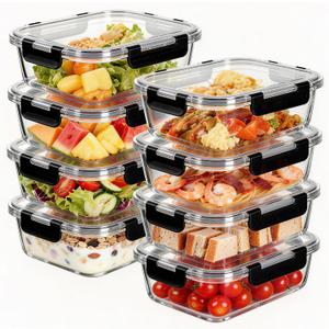 8-Piece 36oz Glass Meal Prep Container Set Clear Glass Food Storage Containers Set, Airtight Food Storage Containers for Coffee, Sugar, Flour, Spices, BPA-Free