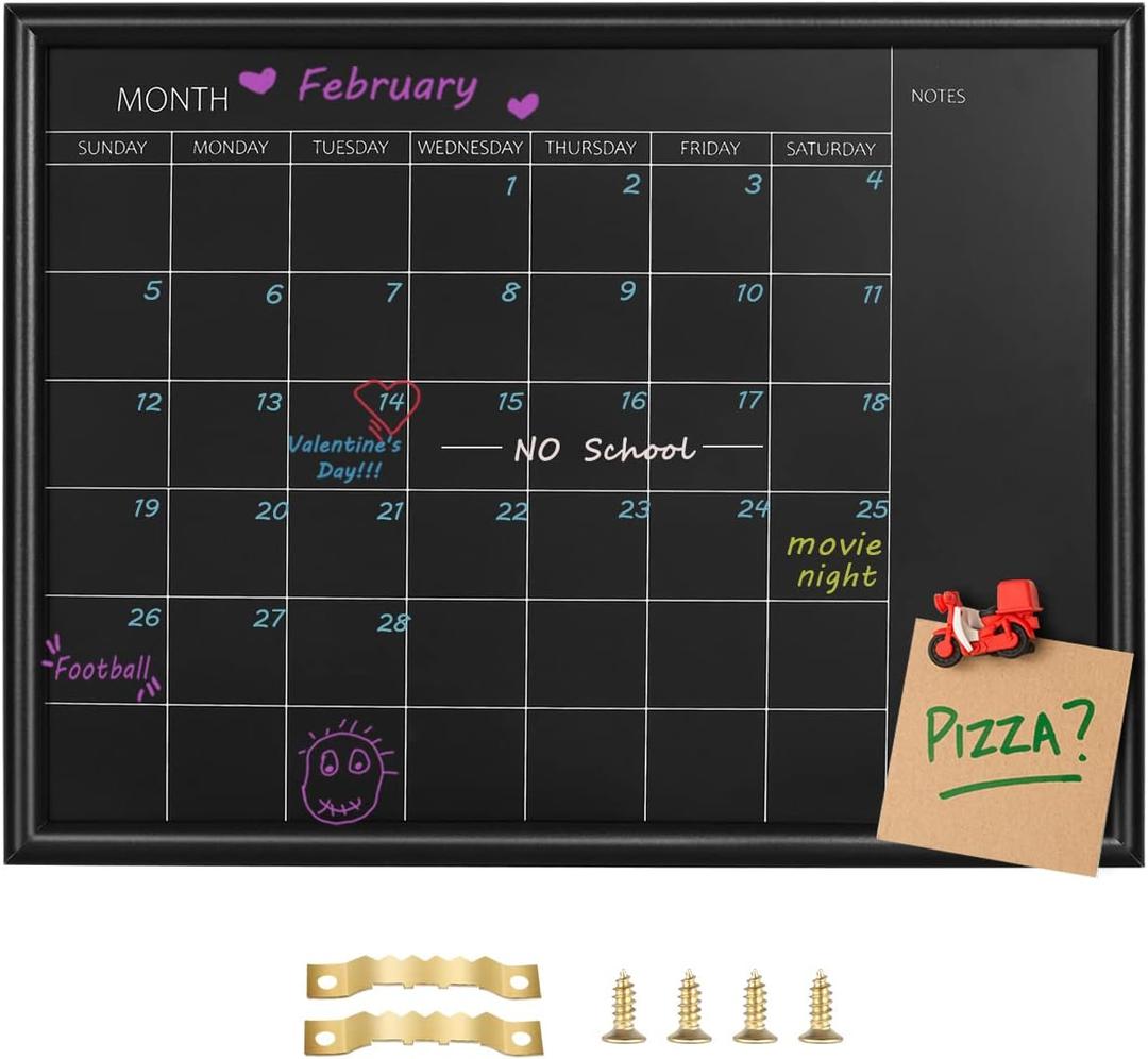 TORASO Calendar Chalkboard, Small Magnetic Surface Black Wood Frame Chalk Board for Planning/School Timetable/Memo,12 x 16 inches, Hanging Board for Office, School and Home(YLHB-BK-3040)