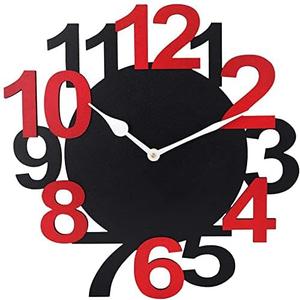 Metrey Artworks Black and Red Wall Clock Non Ticking Silent - 10 Inch Quartz Battery Operated Round Easy to Read Home/Office/Kitchen/Classroom/School Decor Clock (Large)