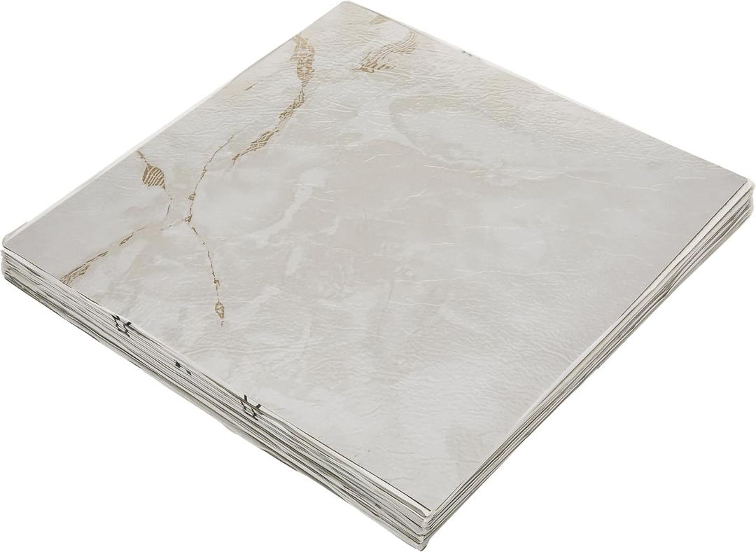 Nexus Peel & Stick Vinyl Floor Tiles, 20-Pack, 12 x 12 in, White | Self-Adhesive Backing and Multi-Plank Coverage Pack: Vinyl Planks Combine Durable Surface Detail, Wood-Look Texture, and