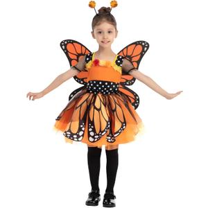 Spooktacular Creations Child Girls Butterfly Costume, Toddlers Butterfly Outfit w/Wings Headband for Kids Halloween Parties (Baby(12-24 months), Orange)