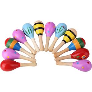 Mini Fiesta Wooden Maracas, 12 PCS Festival Painting, Carnival Maracas (Random Colors)