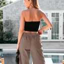 Luvamia Bermuda Shorts for Women Knee Length High Waisted Cotton Elastic Waist Summer Dressy Casual Long Chino Shorts (Brown, XXL)