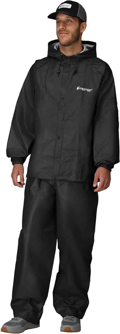 FROGG TOGGS Men's Pro Lite Rain Suit, Waterproof, Breathable, Dependable Wet Weather Protection (Carbon Black)