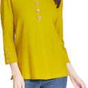 MULTIPLES 5-Button 3 Quarters Sleeve V-Neck 3-Button Front Top, Citron, XS