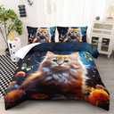 Kawaii Cat Comforter Set Full Size, 3D Animals Flowers Bedding Set, Cat Lovers Quilt Bed Set for Girls Kids Teens (Style 6)