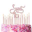 Tondiamo Sweet 16 Birthday Decorations Rhinestone Sweet 16 Cake Toppers 20 Pcs Metallic Happy Birthday Candles 16 Cake Decorations for Cupcake Decor(Pink)