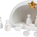Small Ceramic Nativity Set, 12Pcs White Porcelain Nativity Scenes with Crche, Nativity Figurine Miniature, Modern Nativity Set for Christmas Decor, Simple Tabletop Holy Family Decor