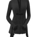 DRESSFO Women's Fall Winter Cardigan Sweater Long Sleeve Open Front Coat Casual Cable Knit Cardigan Coat Outerwear（Black/ L）
