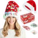 INEDRIMS Light Up Santa Hat with DIY Stickers, Extra Thick Velvet Christmas Hat for Adults Unisex for New Year Holiday Party & Christmas Decorations
