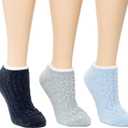 Cuddl Duds Women Cozy Lined Super Soft 3 Pair Pack Low Cut with Grippers Lounge Socks (One Size, Blue)