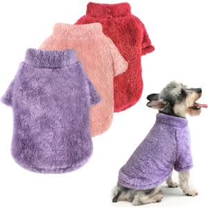 Idepet Fleece Sweater 3 Pack, Velvet Puppy Clothes Fuzzy Cat Apparel Soft Dog Outfits Thermal Clothing Fall Winter Pet Coat for Small Dogs (Medium, 3 pcs PKWDPP)