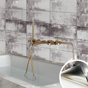 LiveInUrban Vintage Foxed Subway Silver Antique Chrome Reflective Style Wallpaper, Grunge Peel and Stick Contact Paper for Wall Furniture Vanity Dresser Home Decor, 22.83"x78.74"