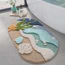 LUMI Beach Bathroom Rugs, Non Slip Bath Mat Ultra Soft Washable Absorbent Quick Dry, Ocean Sea Theme Bath Rug with Starfish Shell for Shower Floor, Kitchen Decor, Kids Room, 22"x34" (Cozy Coast)