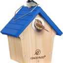 Kingsyard Wooden Wren House with Predator Guard, Bird Nesting for Outdoor, Garden Patio Nest Box Birdhouse for Wild Bird Watching, Royal Blue