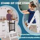 Foldable Toddler Tower, 3 Adjustable Height Toddler Standing Tower, Wooden Kids Kitchen Stool Helper with Safety Rails, Space Saving Kids Step Stool - Ages 18 Months to 6 Years