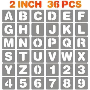 BAMIDELE 2 Inch Letter and Number Stencils, 36 Pcs Reusable Plastic Alphabet Spray Paint Stencils for Painting on Wood, Wall, Fabric, Rock, Chalkboard, Door Porch, Signage, DIY Craft Decoration