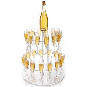 Gisafai 3-tier Clear Acrylic Champagne Tower with 28 Slots Champagne Display Stand Cocktail Tree Stand for Drinks Wine Glass Stemware Display Rack for Party Weddings Celebration
