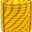 Climbing Rope 3/4 in x 150 Ft Yellow Bull Rope Polyester Braided Arborist Rope 48 Strands Climbing Rope for Adults for Tree Pulling,Nautical Rigging Rope Rope Swing for Tree