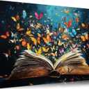 Colorful Butterfly Book Canvas Wall Art Butterfly Emerging From Book Picture Wall Decor Reading Enthusiasts Poster Print for Library Reading Room Bedroom Modern Reading Concept Home Decoration