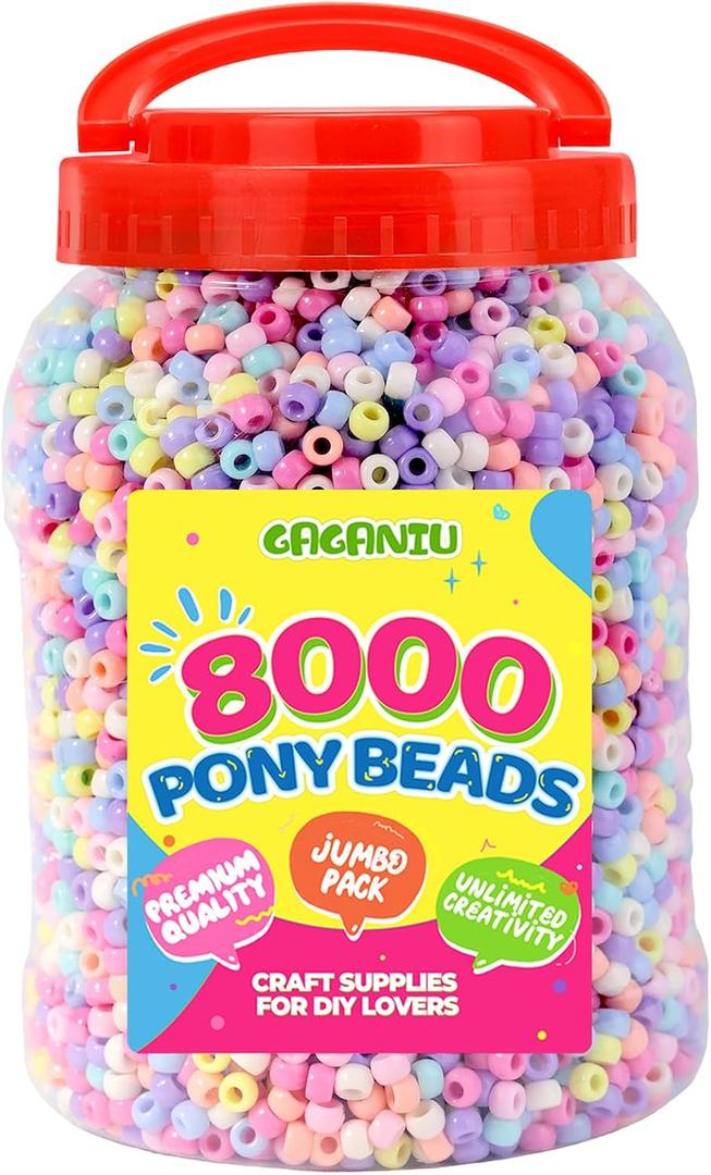 8000+ pcs Pastel Pony Beads for Bracelet Multi-Colored Making Beads Bulk for Hair Braiding DIY Crafts Kandi Jewelry Key Chains and Ornaments Decorations,10 Assorted Colors,Boxed (Macaron, 6 * 9)