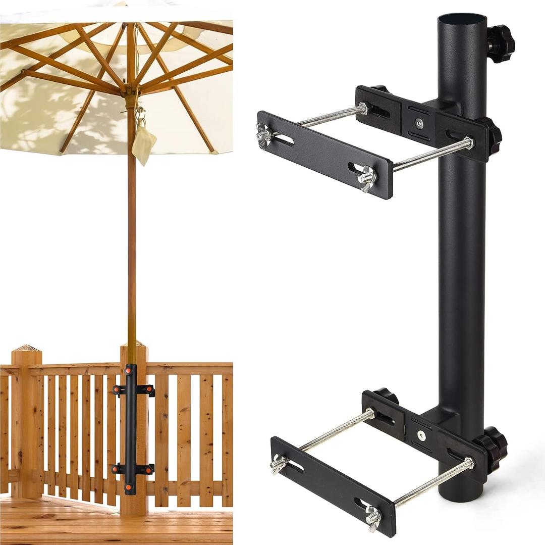 Patio Umbrella Holder, Heavy Duty Deck Umbrella Mount, Umbrella Holder for Deck Railing, Deck Mount Umbrella Holder, Umbrella Deck Mount, Deck Umbrella Holder, Umbrella Clamp for Deck (Black - Set 1)