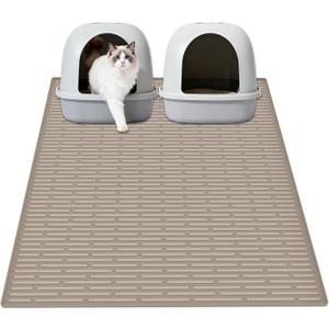 XXL Extra Large Silicone Cat Litter Trapping Mat for Scatter Control, 40"x30"(100cmx75cm) Waterproof Kitty Litter Box mat for Floor, Soft on Kitty Paws, Easy to Clean, Light Brown