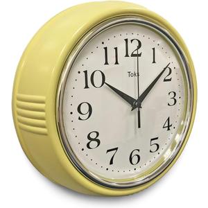 Lily's Home Retro Wall Clock, 9.5 Inch Vintage Design, Silent Non-Ticking Quartz Movement, Battery Operated, Perfect for Kitchen, Living Room, Office, and Indoor Use (Vintage Yellow)