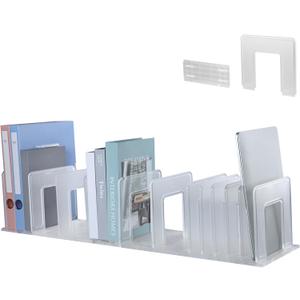 Translucent Frosted Adjustable Vertical File Sorter Sturdy Plastic Expandable Upright File Holder, Desktop Binder Organizer, School Office Book File Organizer, Assemble Easily Endlessly