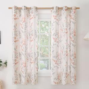 BGment Linen Curtains for Bedroom 63 Inch Length 2 Panels Set Floral Leaf Patterns, Light Filtering Window Privacy Curtains for Living Room Boho Farmhouse Vintage, Each 42 Inch Wide, Terracotta