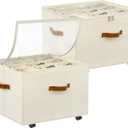 Shoe Organizer for Closet, 2 Pack Shoe Storage Organizer with Wheels and Adjustable Dividers, Stackable Shoe Storage Box with Clear Cover, Foldable Closet Shoe Organizer Fits up to 16-32 Pairs, Beige