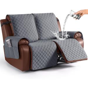 KinCam Waterproof Loveseat Recliner Cover, Non-Slip Reclining Couch Covers for 2 Seat, Recliner Sofa Cover Furniture Protector with Elastic Straps for Kids, Pets, Dark Gray
