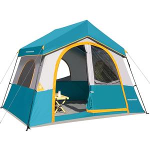 HIKERGARDEN 6 Person Camping Tent - Portable Family Cabin Tent for Camp, Windproof Fabric Camp Tent Outdoor for Hiking, Backpacking, Traveling-10'x8'x76in(H) (Ocean Blue)
