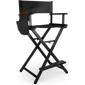 30" Height Tall Directors Chair Folding Makeup Chair, with Replacement Cover Canvas, Portable Footrest, Support 250 lbs, Aluminum Makeup Artist Chair for Artist Barber- Black, 17in x 17in x 43in
