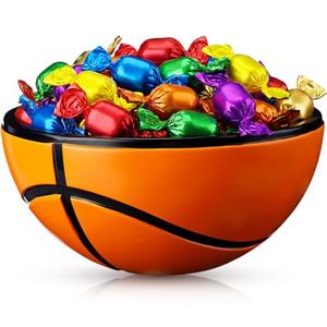 Reallnaive 1 Pcs Basketball Shaped Snack Bowl Basketball Serving Tray Reusable Charcuterie Bowl Resin Appetizer Serving Dish for Candy Chip Popcorn Sport Birthday Party Decoration Tailgate Dinner, 7.87 x 5.91 x 3.54 inches