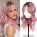 testar Ombre Dark Pink Middle Part Bob Wavy Wigs for Women Heat Resistant Medium Length Synthetic Wigs 20 Inch for Daily Use