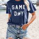 Game Day Tshirt Woman Sunday Funday Shirts Vintage Football Shirt Funny Baseball Graphic Tee Tops (Blue, S)