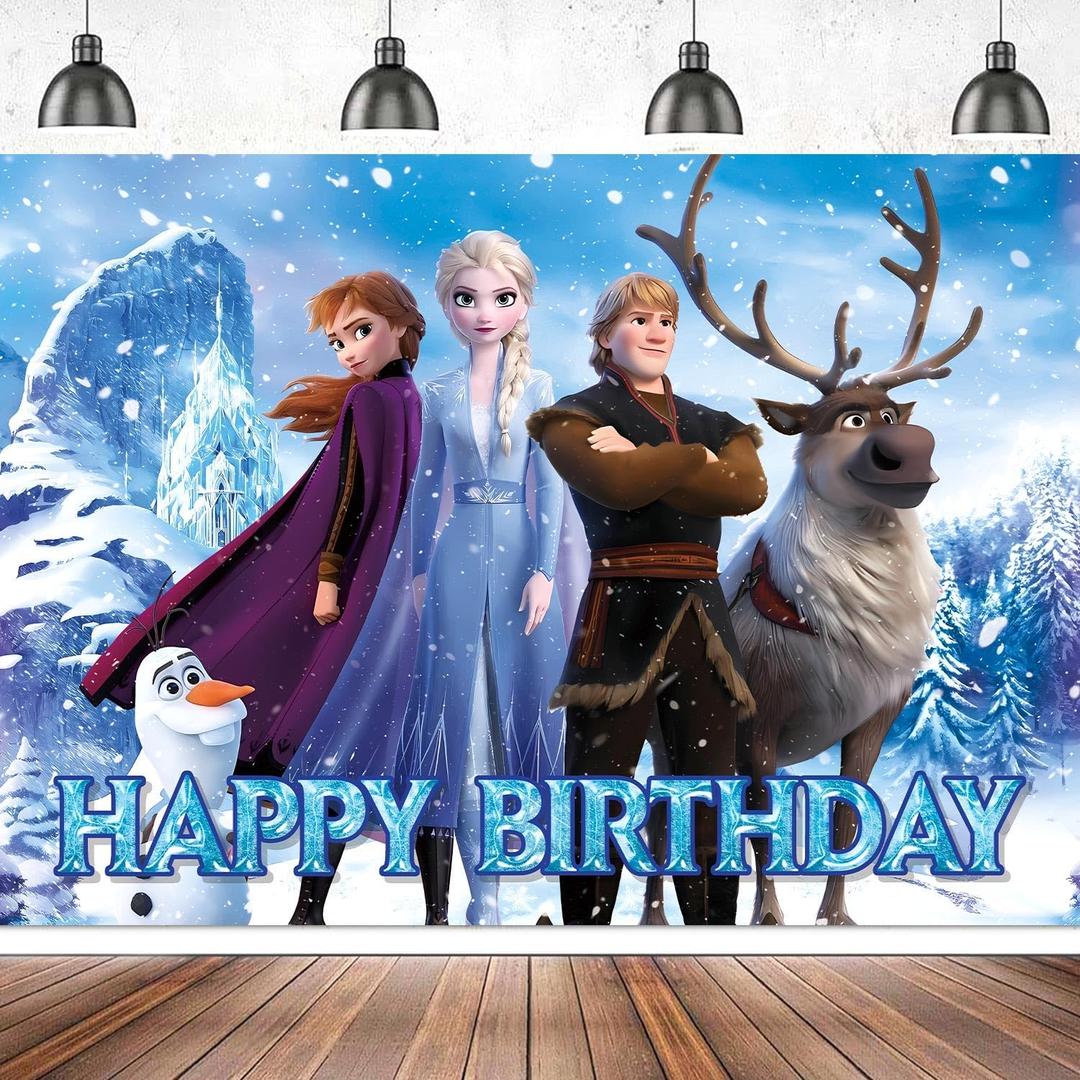 Large 6.89 * 4.92Ft Winter Princess Banner, Happy Birthday Banner, Birthday Backdrop for Outside Inside Photo Booth