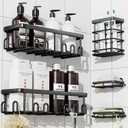 YASONIC Adhesive Shower Caddy, 5 Pack Black Shower Shelves for Inside Shower, Rustproof Shower Organizer with Soap and Toothbrush Holder, No Drilling Shower Storage for Bathroom/Kitchen