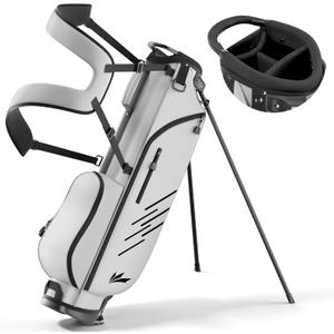 Lightweight 4-Way Golf Stand Bag Compact Carry/Range Bag, Ideal for Half Set (7-8 Clubs), Comfortable Backpack Strap, Stable Auto Stand with Rain Hood (Silver Gray)