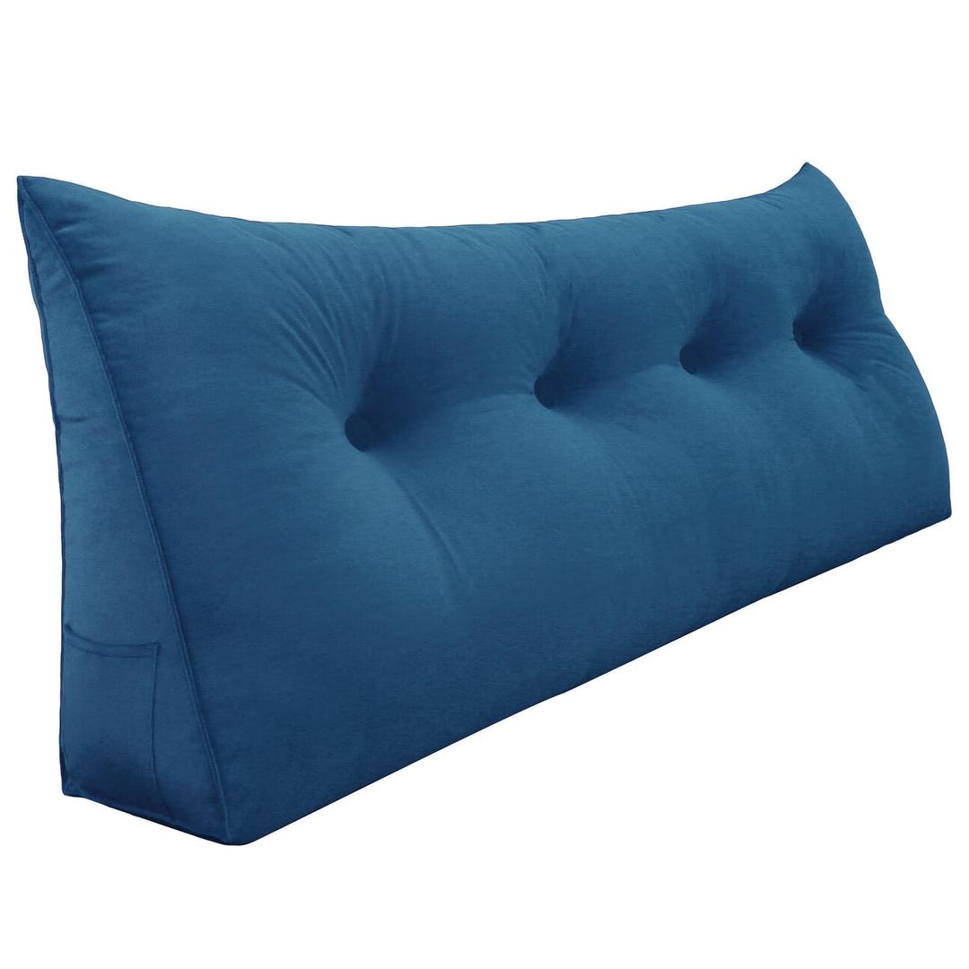 Rucener 8 lbs Thickened Twin Wedge Pillow Headboard College Dorm Bed Velvet Wedge Pillow Backrest Triangular Headboard Pillows with Side Pocket, Dorm Bedding Essentials for Girls & Boys, Blue