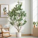 5FT Artificial Olive Tree with Realistic Leaves & Natural Trunk, Faux Silk Olive Plant in White Planter, Tall Fake Tree for Modern Home Office Living Room Entryway Corner Decor, Maintenance Free