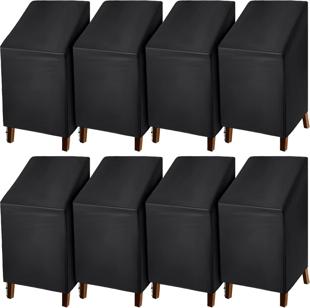 Moukeren 8 Pcs Black Outdoor Chair Cover Waterproof Stacking Patio Chair Cover for Lounge Furniture Lawn 210D Oxford Cloth 25" L x 25" W x 47" H