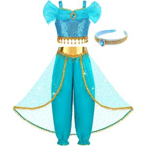 Aolliya Princess Costume for Girls Kids Arabian Princess Fancy Dress Up for Halloween Birthday Cosplay Party Carnival 4T