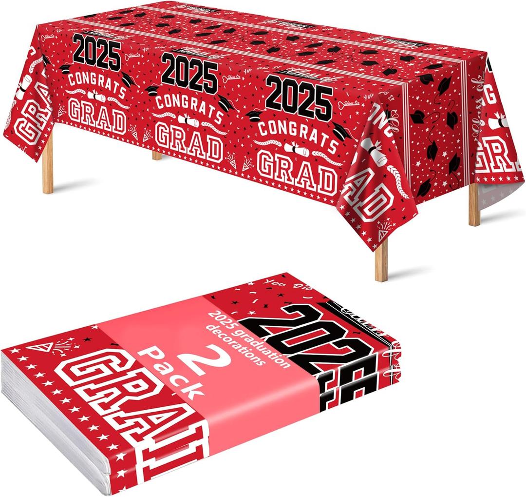 3 pack OHOME Graduation Party Decorations 2025 - Plastic Red Tablecloth for Graduation Decorations Class of 2025 - Party Favors Supplies Banner,54" X 108" (Red and Black)