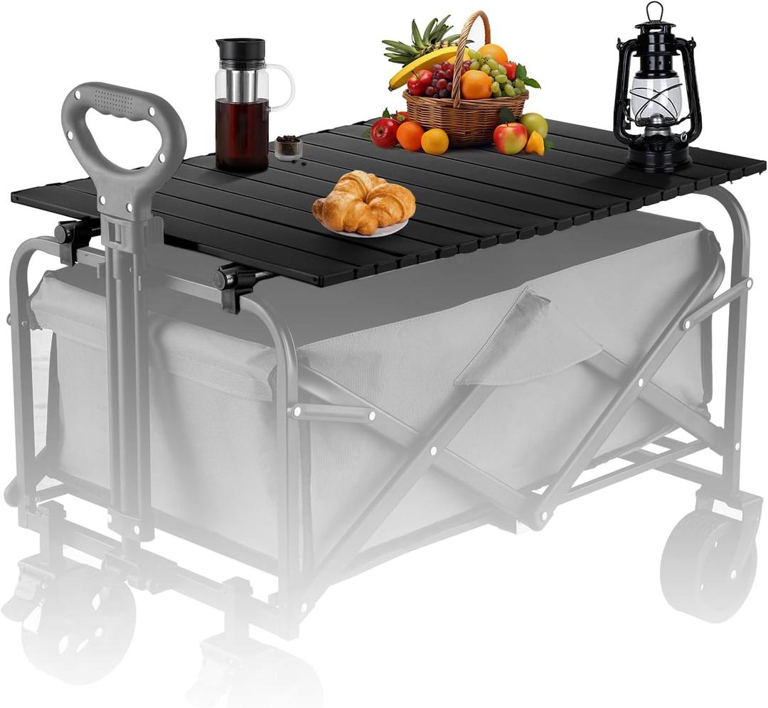 Metal Tabletop Board for Wagons Cart,Foldable Table 34"21" Heavy Duty for Wagon,Alloy Board with Load Capacity 68LBS,Camping Essential and Gear for Outdoor Party with Family and Friends(Black)