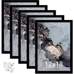 OMAIGAR 12x18 Picture Frame Set of 5, Black Poster Frames for 12 by 18 Poster Photo Canvas Certificate, High Transparent Acrylic Frame on Wall Desktop Horizontal Vertical 12 x 18 OMAIGAR 12x18 Picture Frame Set of 5, Black Poster Frames for 12 by 18 Poster Photo Canvas Certificate, High Transparent Acrylic Frame on Wall Desktop Horizontal Vertical 12 x 18