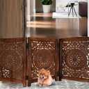 Lightnpro Wooden Pet Gate - Decorative Carved Foldable Dog Gate, Extra-Wide Freestanding Indoor Safety Fence for Small Dogs, Perfect for Stairs, Hallways & Home Dcor - 24x54 Inch Natural Burnt